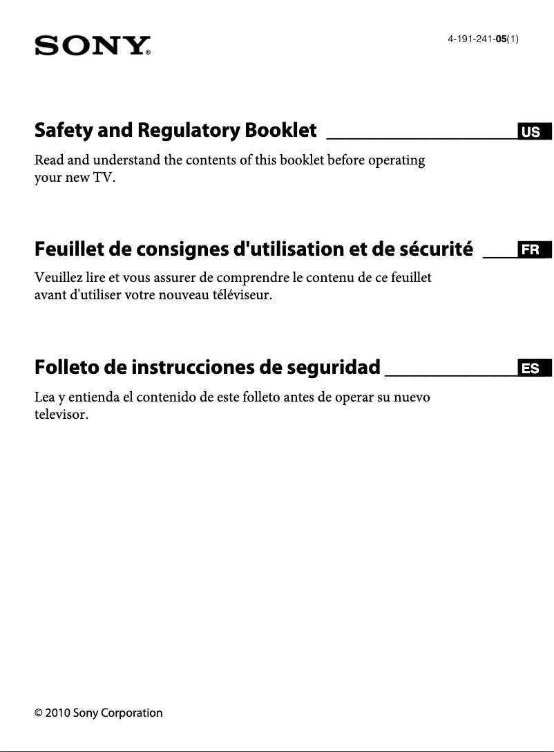 Page 1 de la notice Manuel utilisateur Sony Bravia KDL-32XBR6