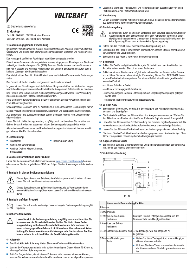 Page 1 de la notice Manuel utilisateur Voltcraft BS-701SE