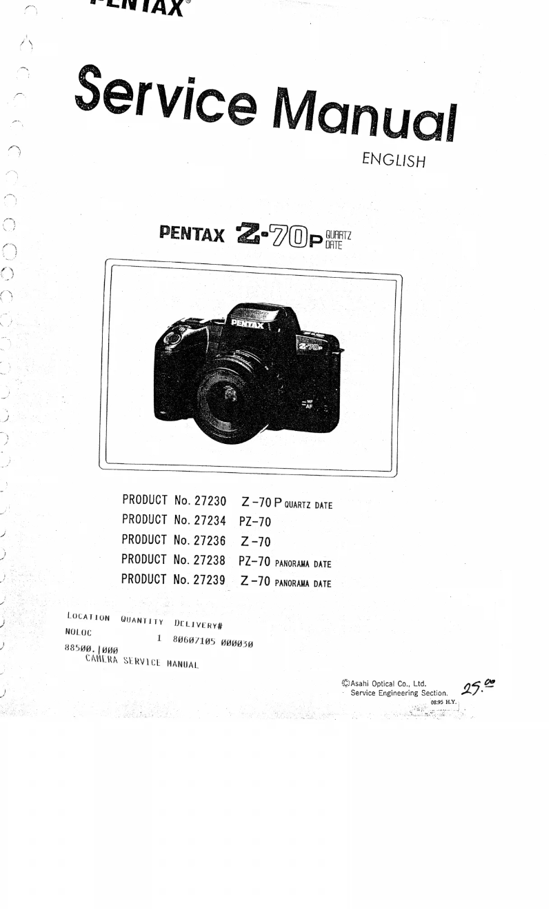 Page 1 de la notice Manuel utilisateur Pentax Z-70P