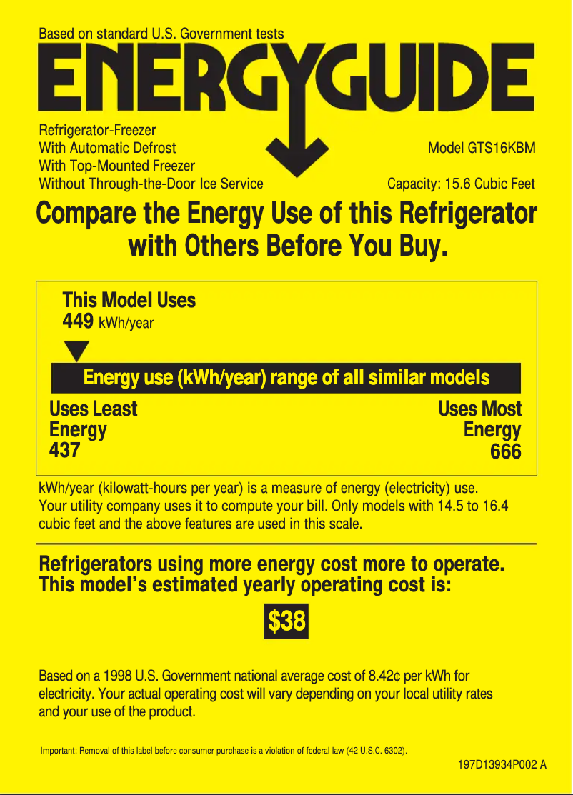 Page 1 of the manual Energy Label GE GTS16KBMWW