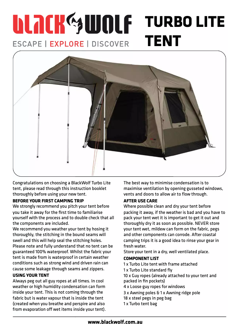 Page 1 de la notice Manuel utilisateur Black Wolf Turbo Lite 240