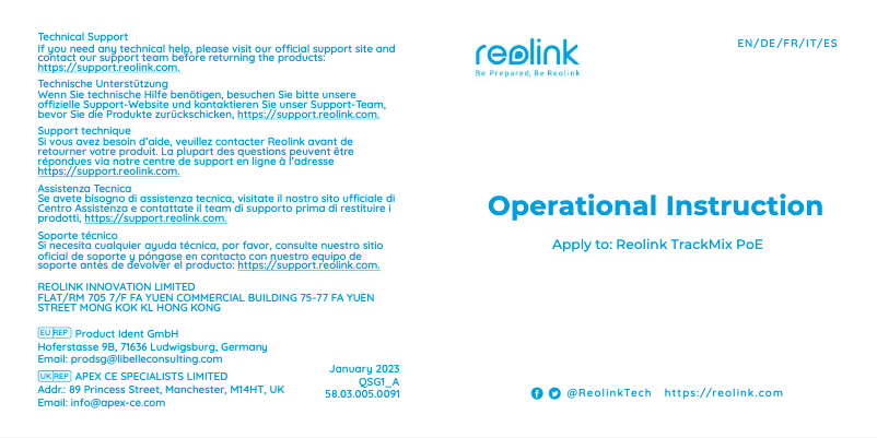 Page 1 de la notice Manuel utilisateur Reolink TrackMix PoE