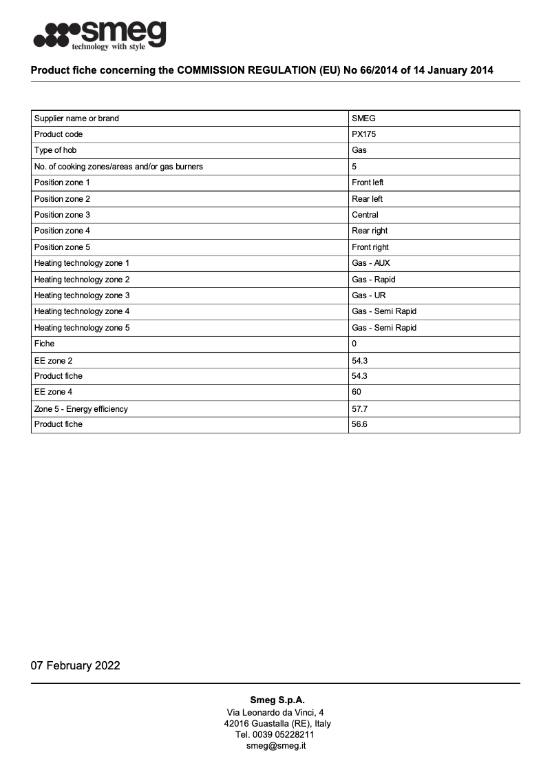 Página 1 del manual Folleto Smeg PX175