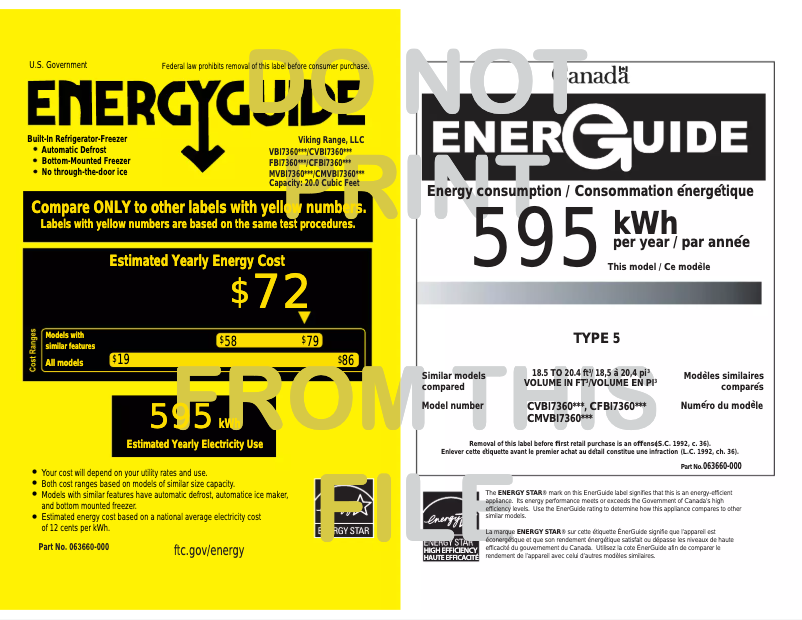 Página 1 del manual Etiqueta energética Viking VBI7360WRCB