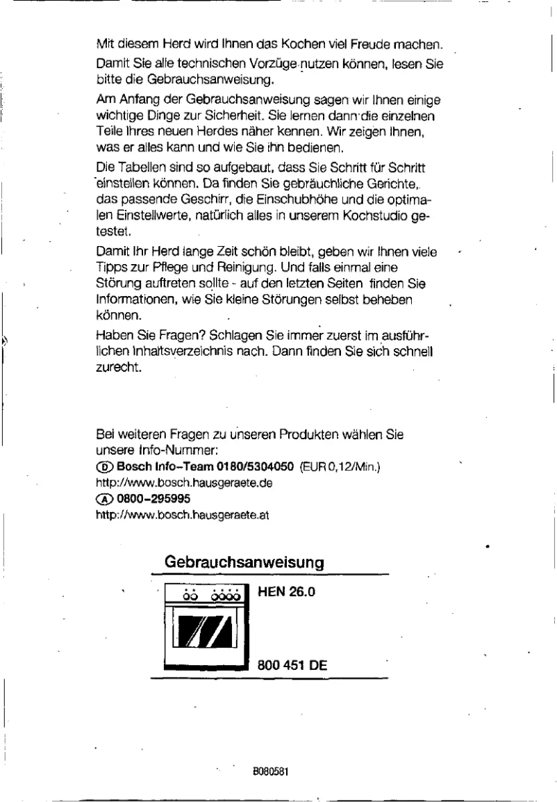 Page 1 de la notice Manuel utilisateur Bosch HEN265060