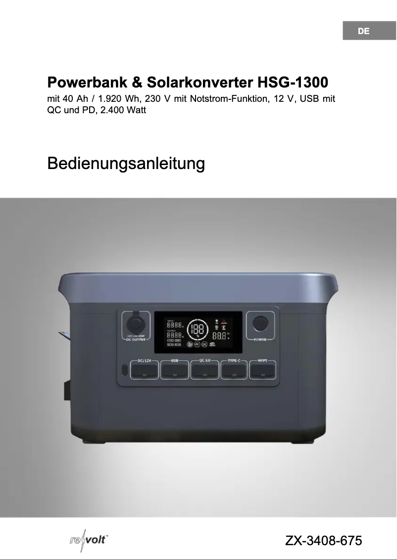 Page 1 de la notice Manuel utilisateur Revolt HSG-1300