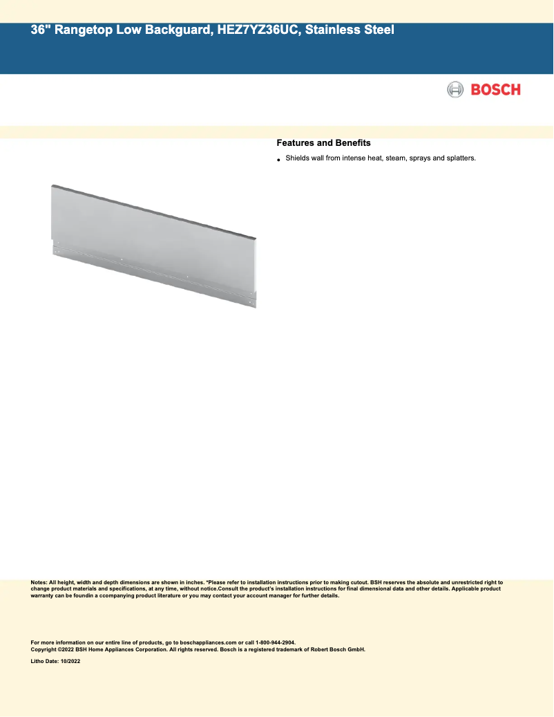 Page 1 of the manual Technical Sheet Bosch HEZ7YZ36UC