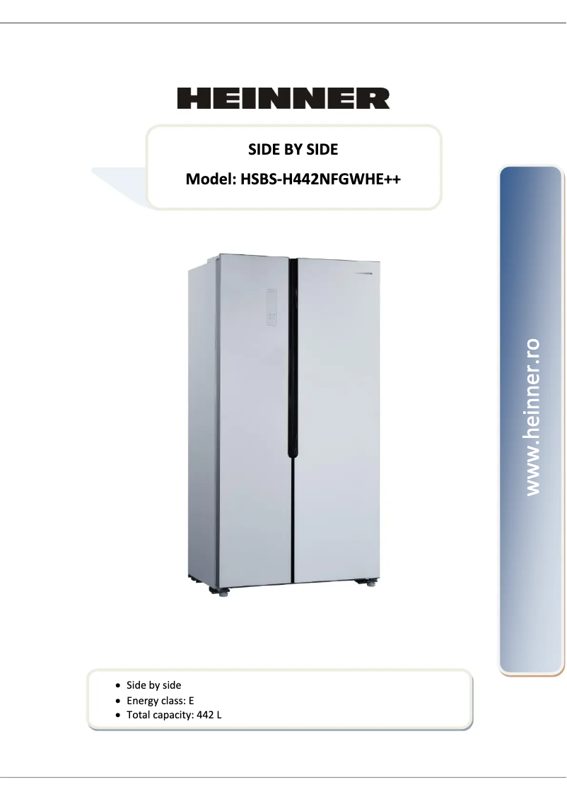 Page 1 de la notice Manuel utilisateur Heinner HSBS-H442NFGWHE++