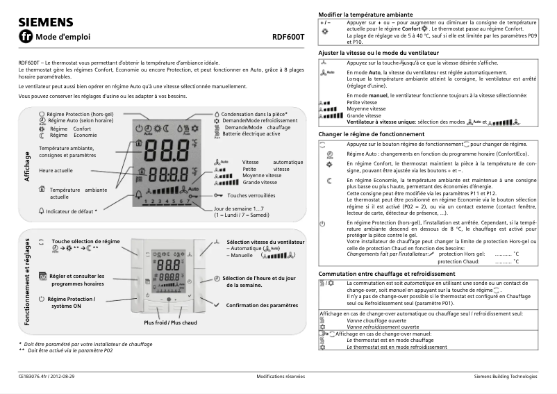 Página 1 del manual Manual de usuario Siemens RDF600T