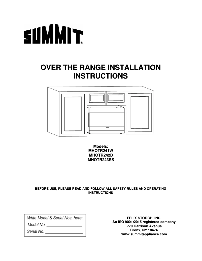 Page 1 de la notice Manuel utilisateur Summit MHOTR241W