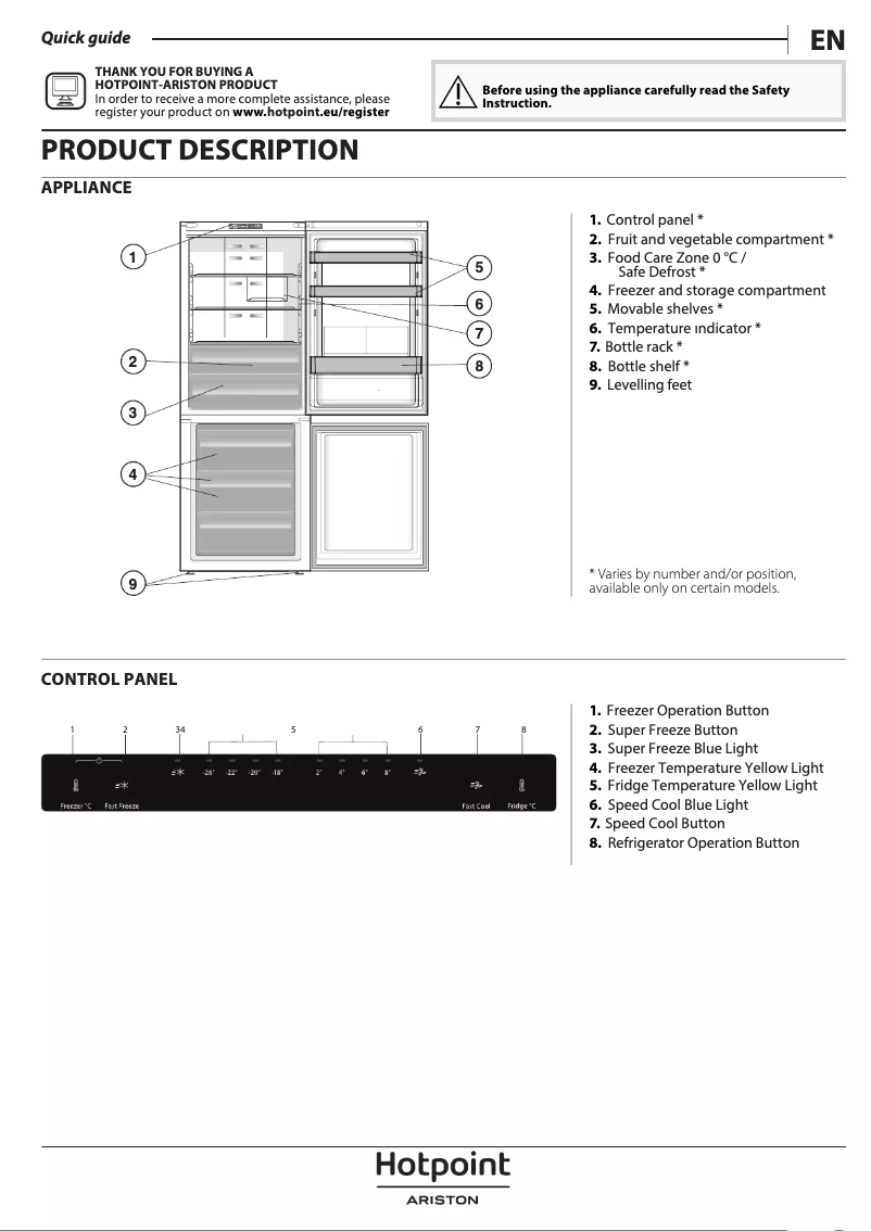 Page 1 de la notice Manuel utilisateur Hotpoint HA70BI 52 X