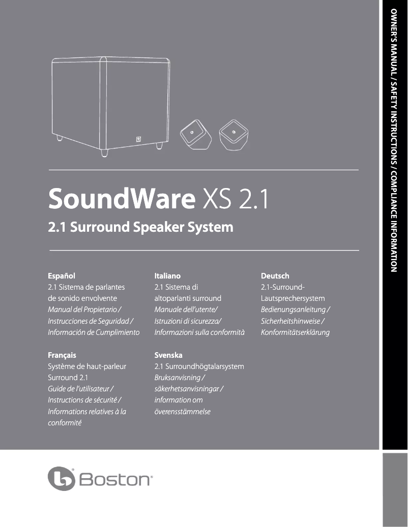 Page 1 of the manual User Manual Boston Acoustics SoundWare XS 2.1