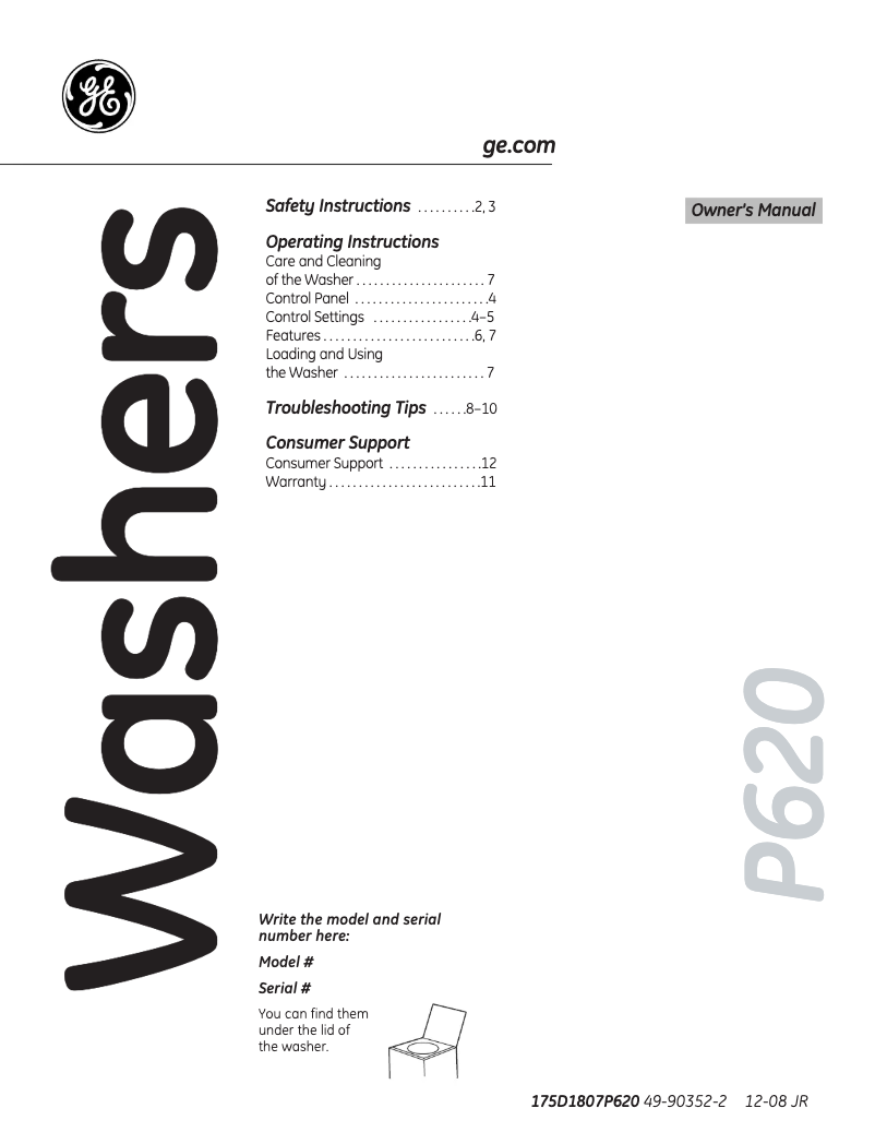 Página 1 del manual Manual de uso y mantenimiento GE WJRE5550KWW
