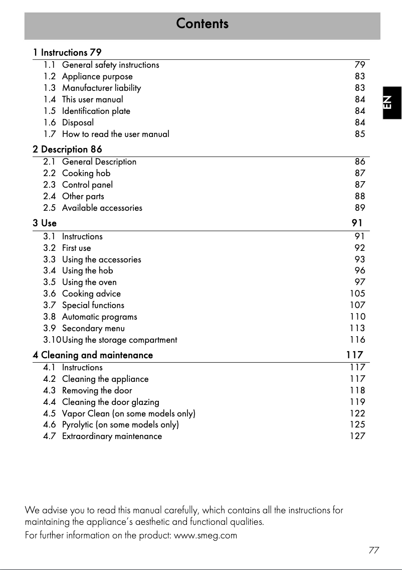 Page 1 de la notice Brochure Smeg CPF9GPR