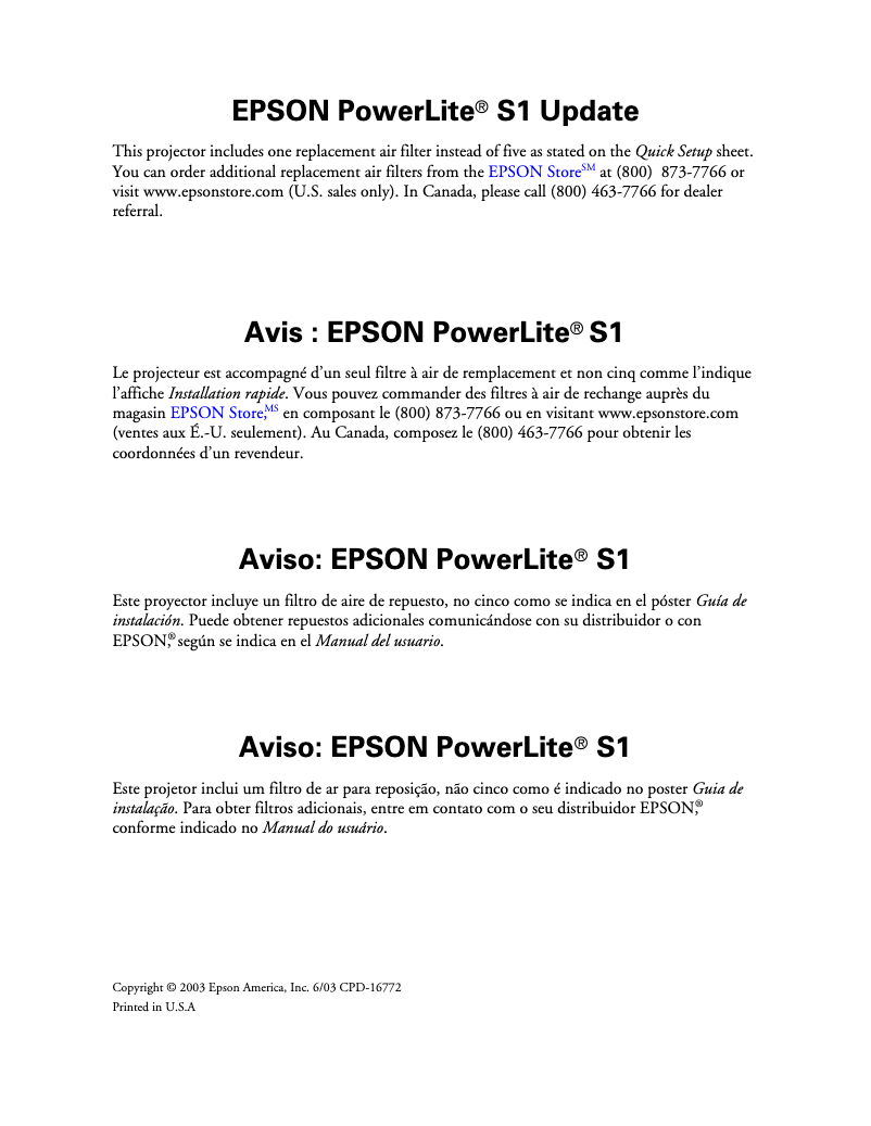 Página 1 del manual Manual de usuario Epson PowerLite S1