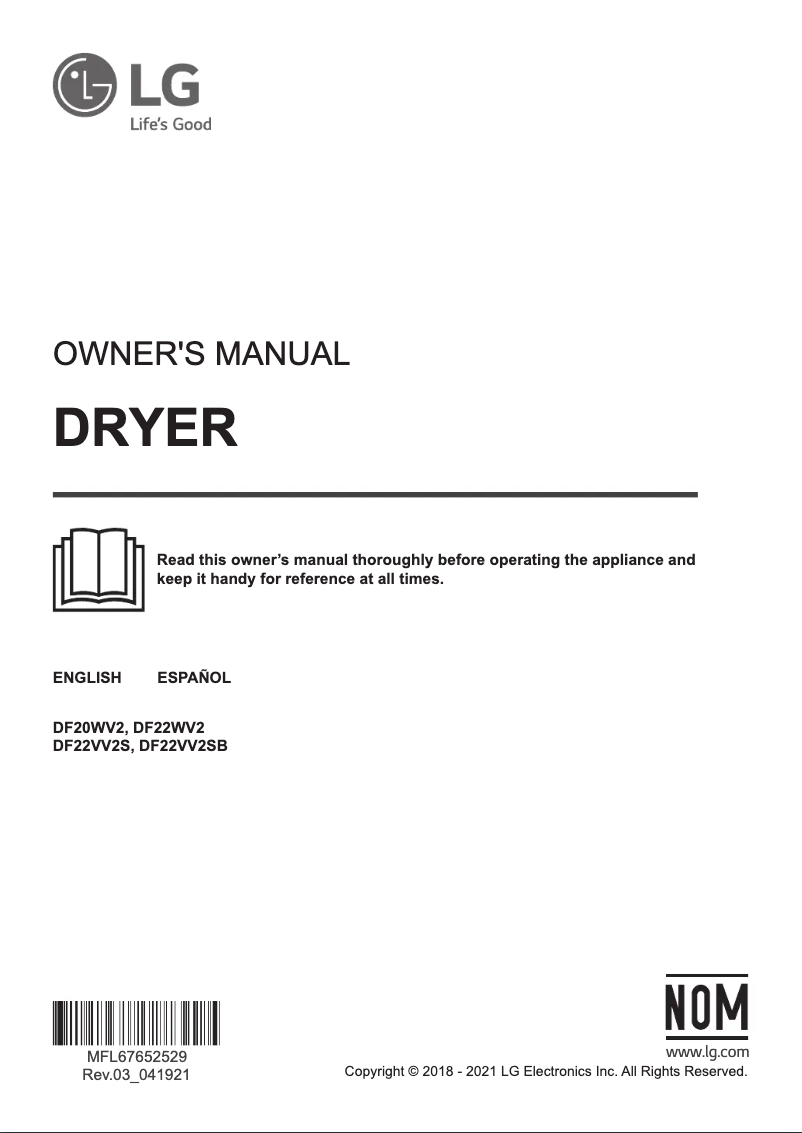 Page 1 de la notice Manuel utilisateur LG DF20WV2