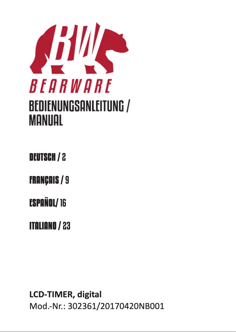 Page 1 de la notice Manuel utilisateur Bearware 302361