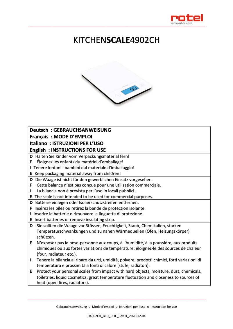 Page 1 de la notice Manuel utilisateur Rotel U4902CH