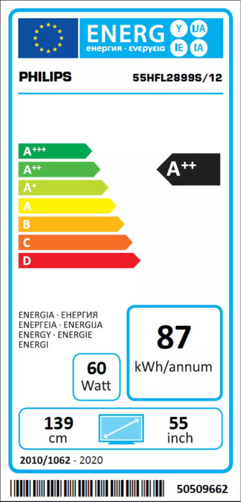 Page 1 of the manual Energy Label Philips 55HFL2899S