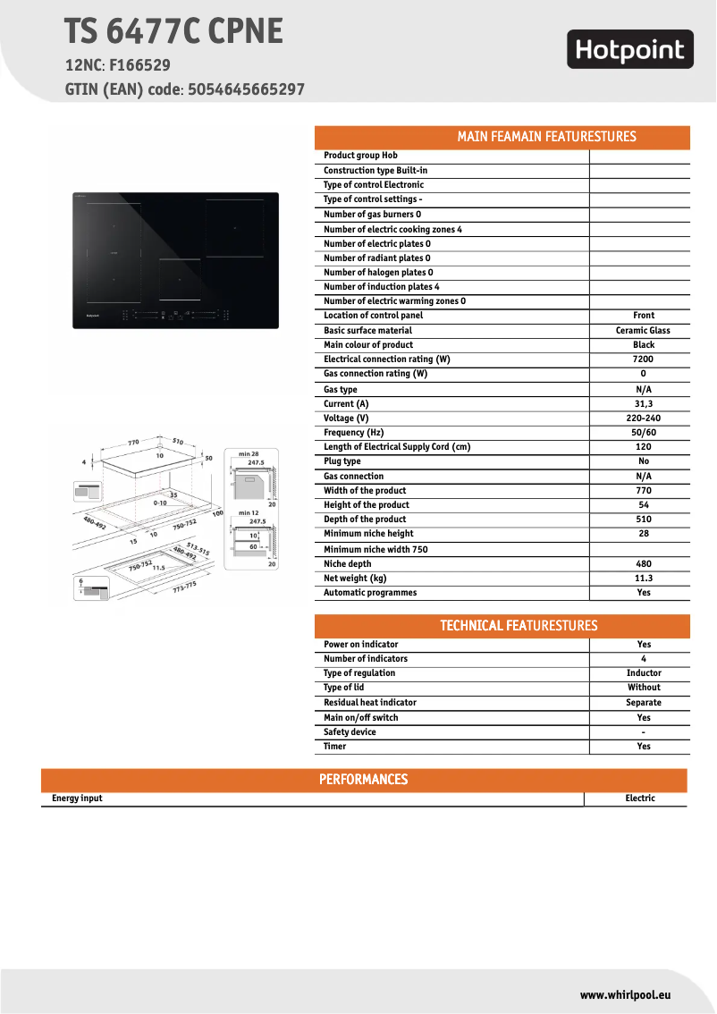 Página 1 del manual Ficha técnica Hotpoint TS 6477C CPNE