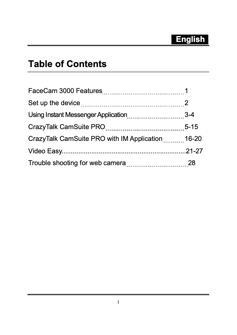 Page 1 de la notice Manuel utilisateur Genius FaceCam 3000