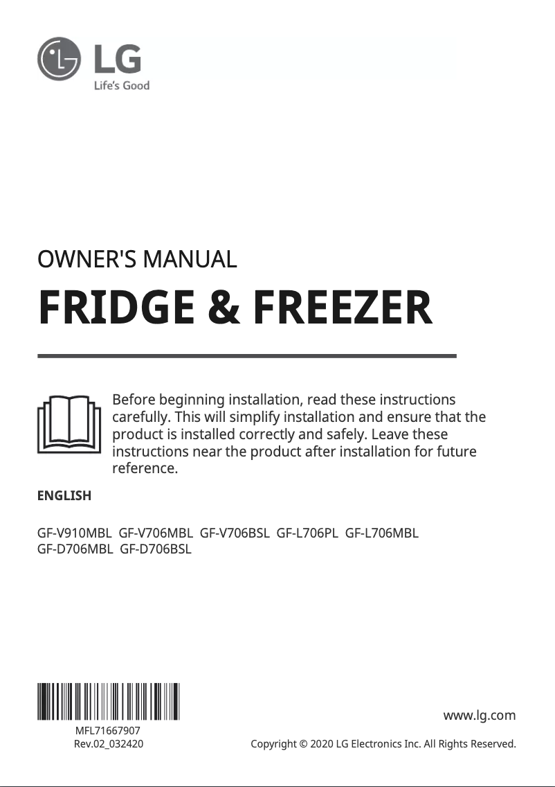 Page 1 of the manual User Manual LG GF-V706