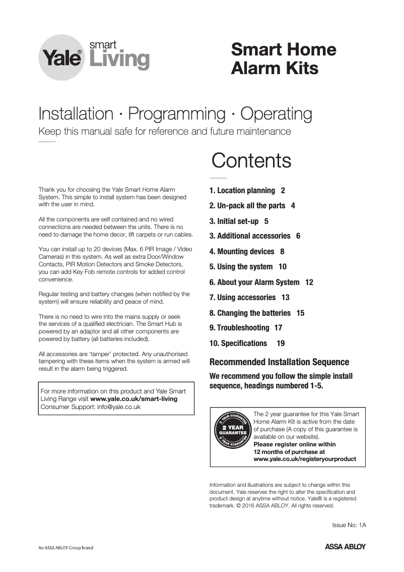 Page 1 of the manual User Manual Yale SR-330