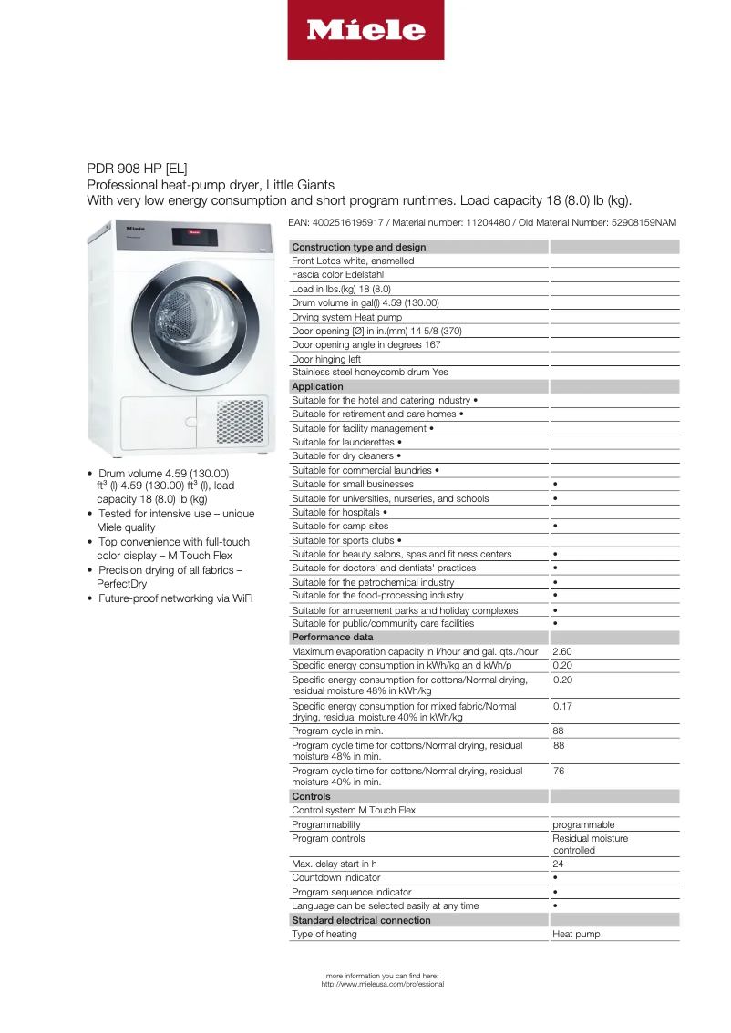Página 1 del manual Ficha técnica Miele PDR 908