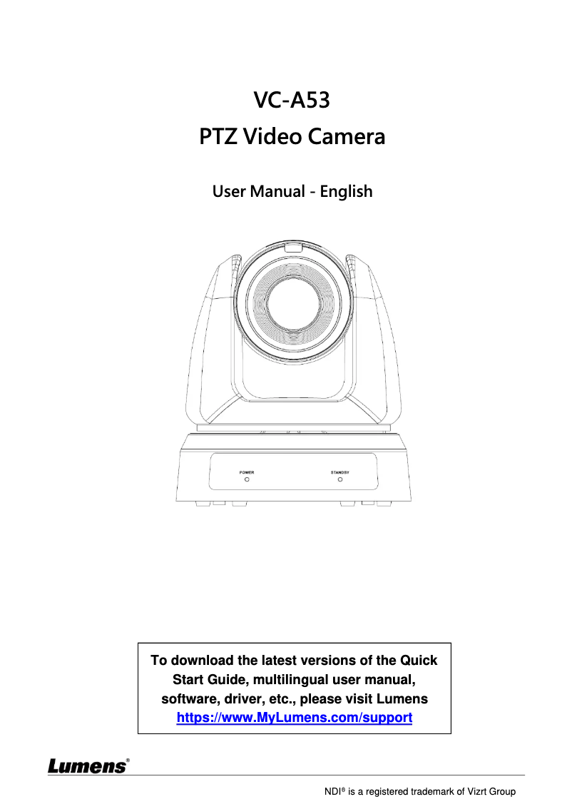 Page 1 de la notice Manuel utilisateur Lumens VC-A53