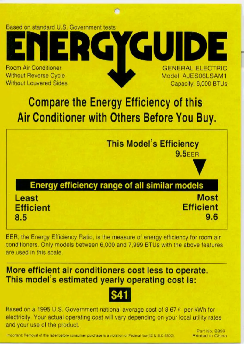 Page n°1 - Label énergétique GE AJES06LSA