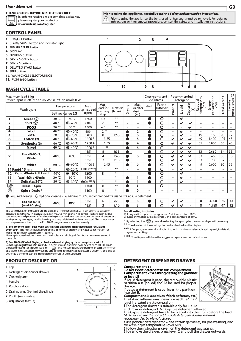 Página 1 del manual Manual de uso y mantenimiento Indesit BDE 86436 WSV EE