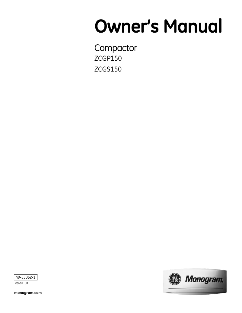 Page 1 de la notice Manuel d'utilisation et d'entretien GE ZCGP150LII