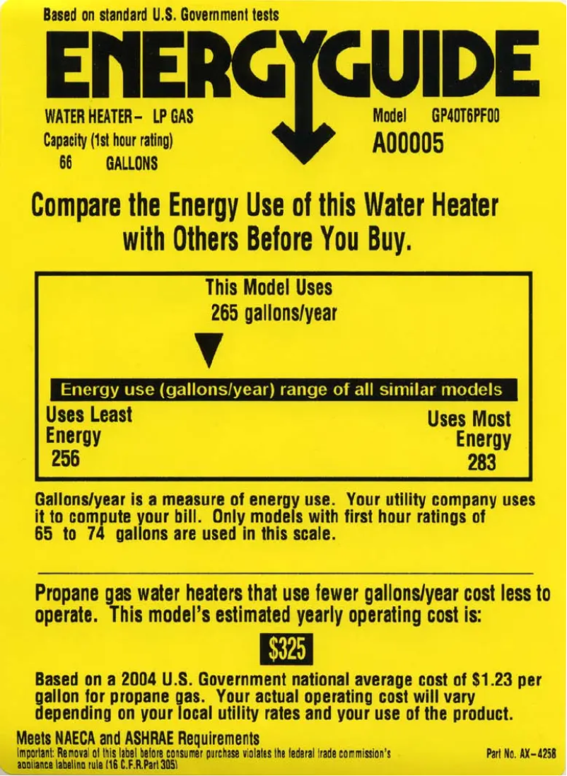 Page 1 de la notice Label énergétique GE SmartWater GP40T6PF00