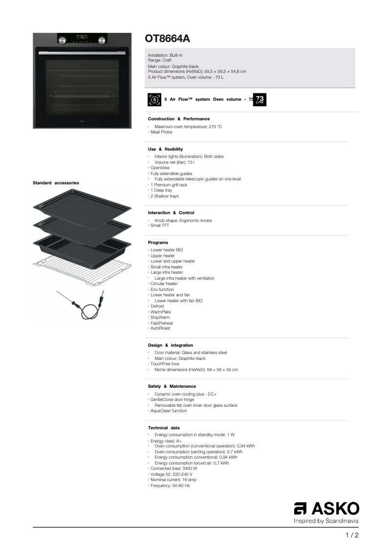 Page 1 de la notice Fiche technique Asko OT8664A