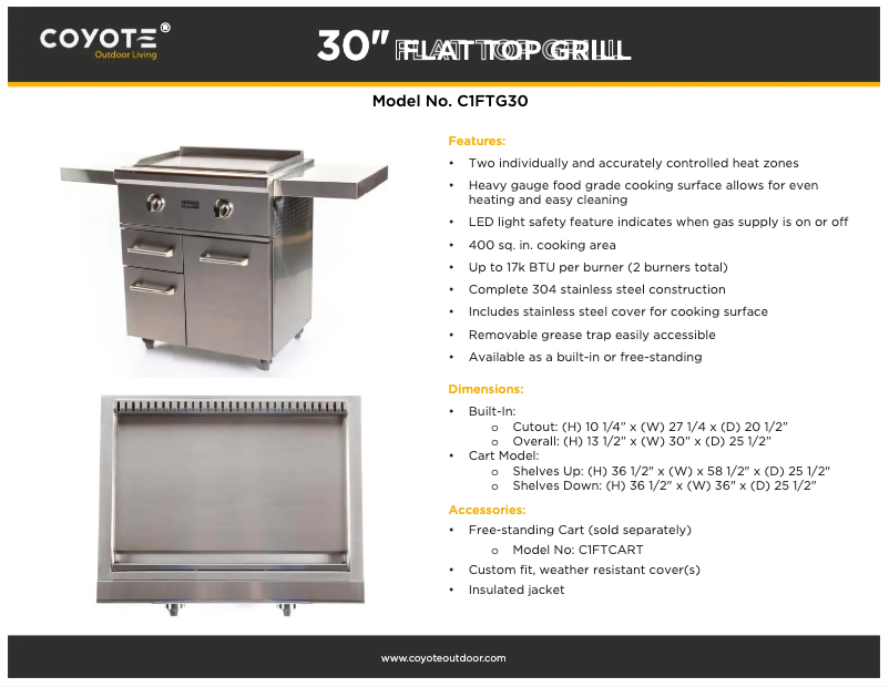 Page 1 de la notice Fiche technique Coyote C1FTG30LP