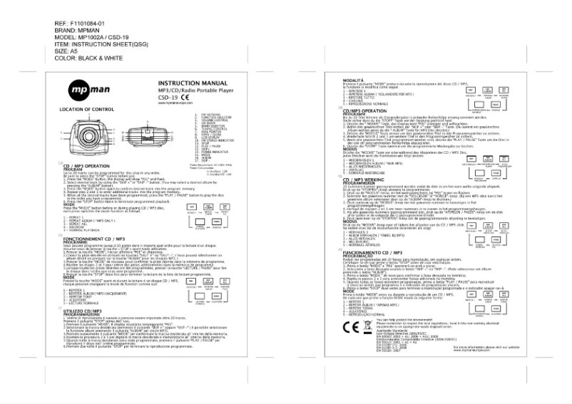 Page 1 de la notice Manuel utilisateur Mpman CSD-19
