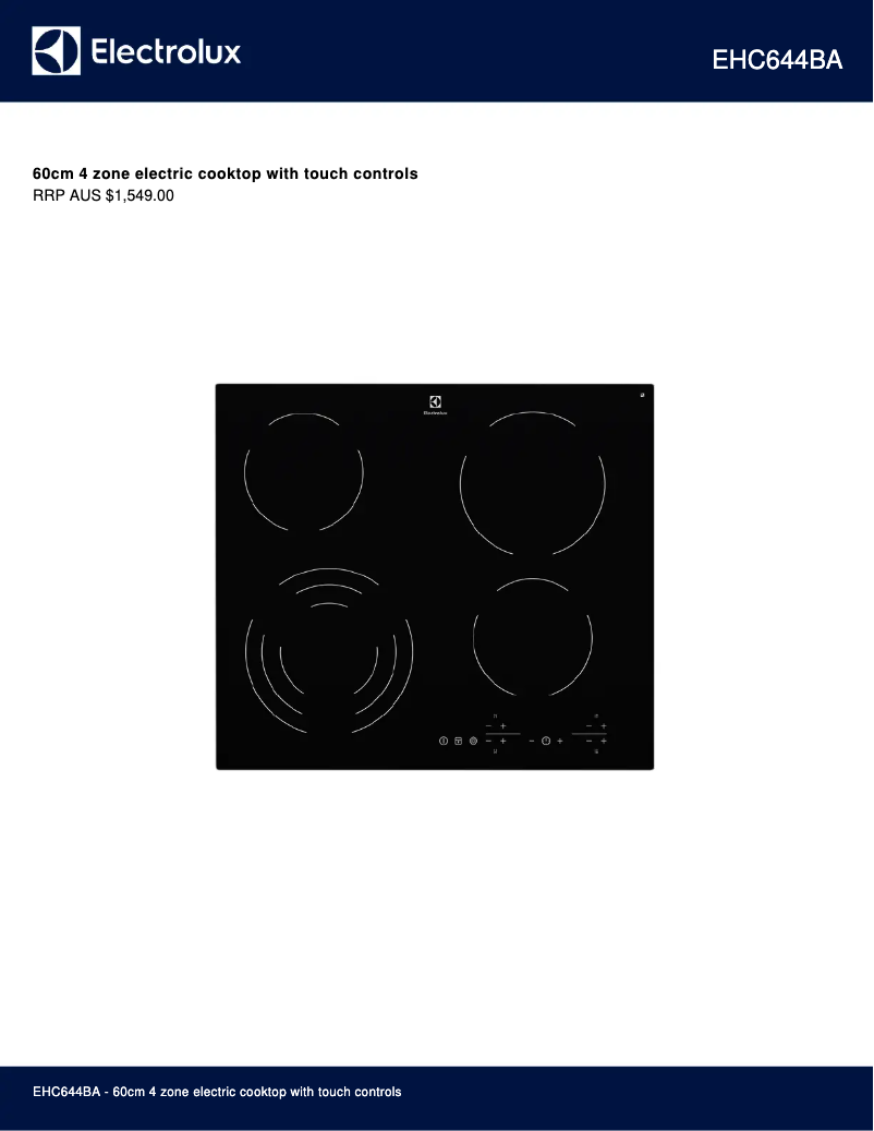 Page 1 de la notice Fiche technique Electrolux EHC644BA