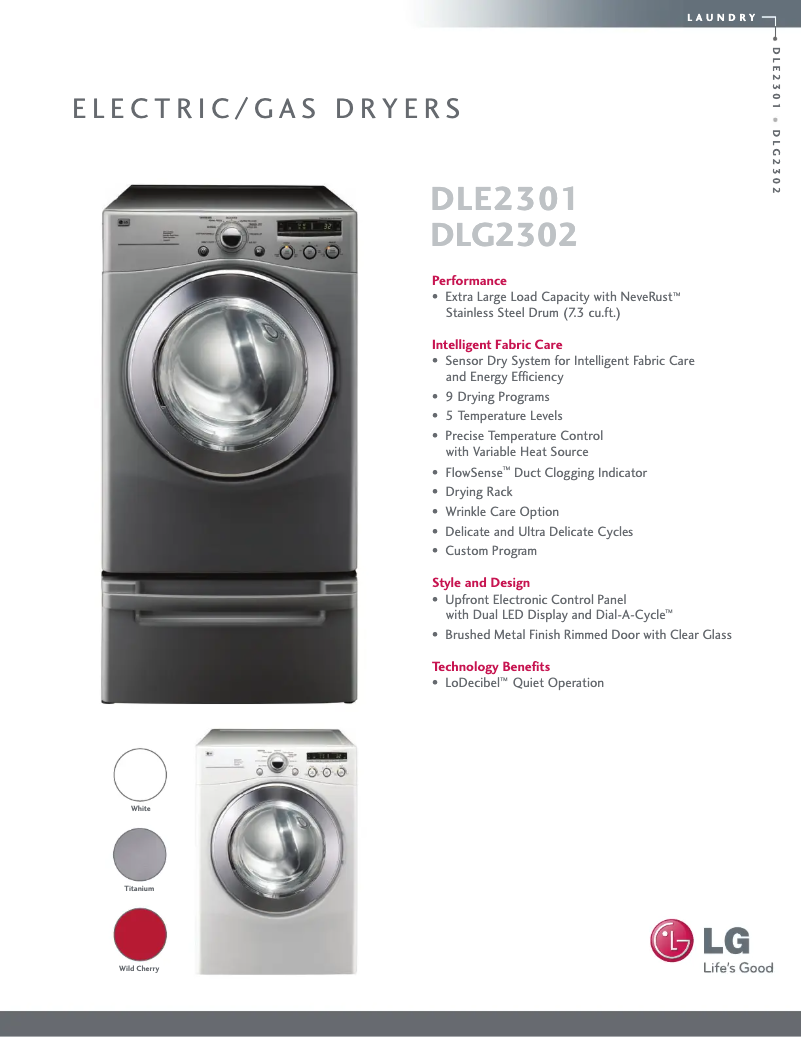 Page 1 de la notice Fiche technique LG DLE2301S