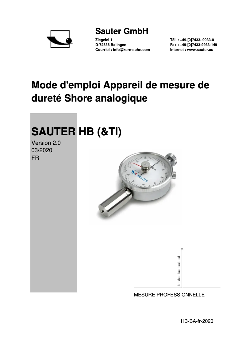 Page 1 de la notice Manuel utilisateur Kern HBD 100-0