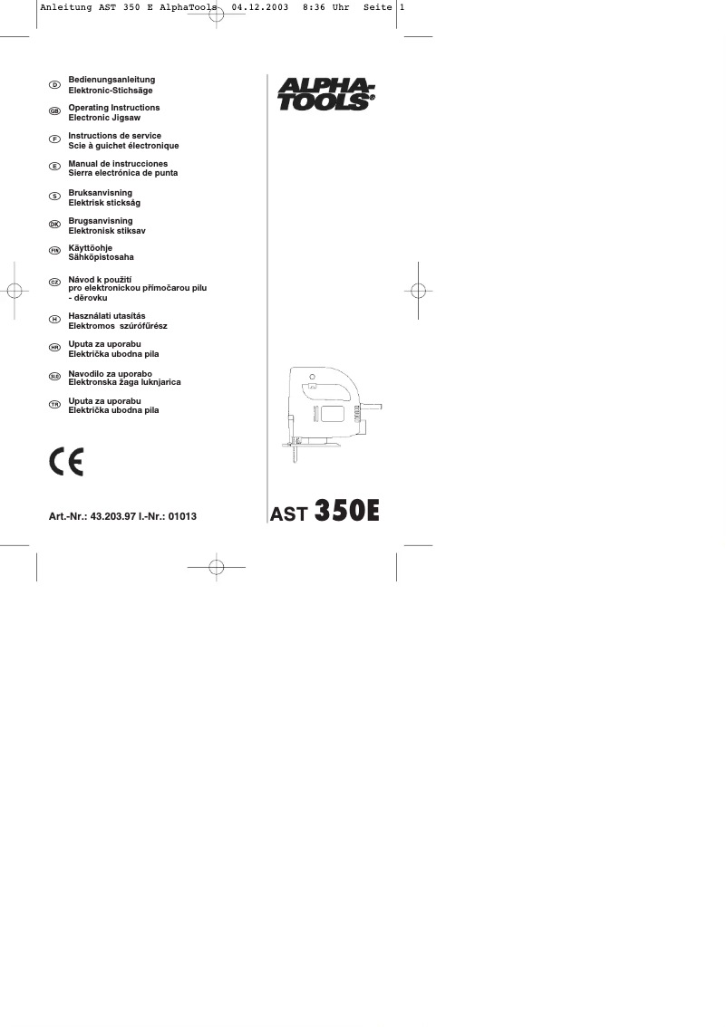 Page 1 de la notice Manuel utilisateur Alpha Tools AST 350 E