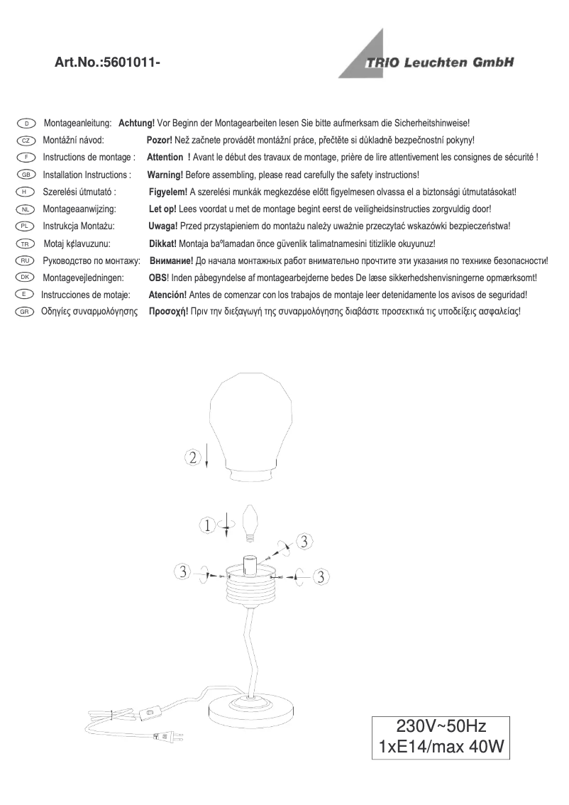 Page 1 de la notice Manuel utilisateur Trio Lighting Edison 5601011-07