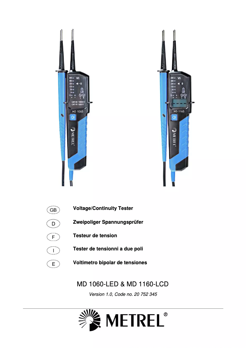 Page 1 de la notice Manuel utilisateur Metrel MD 1060