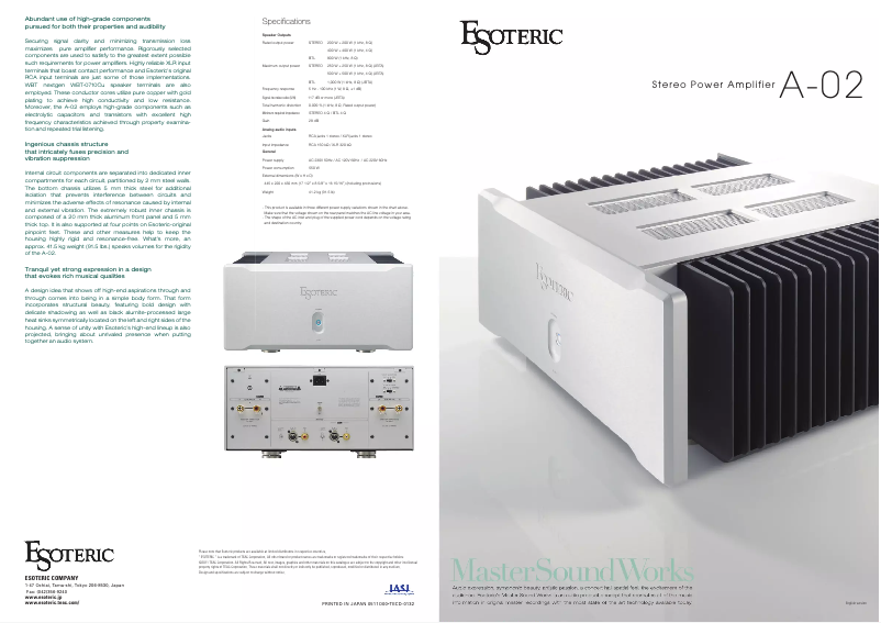 Page 1 de la notice Brochure Esoteric A-02