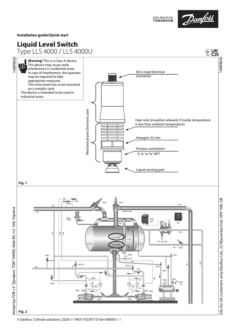 Page 1 de la notice Guide d'installation Danfoss LLS 4000