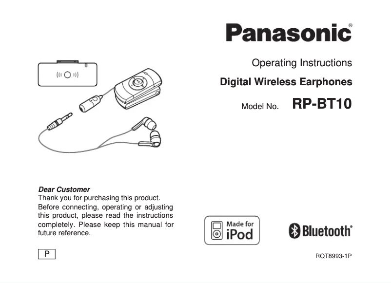 Page 1 of the manual User Manual Panasonic RP-BT10