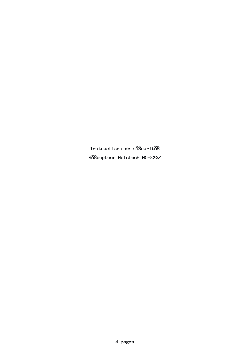 Page 1 de la notice Instructions de sécurité McIntosh MC-8207