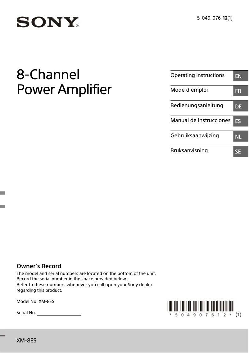 Page 1 de la notice Manuel utilisateur Sony XM-8ES