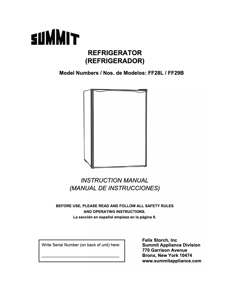 Page 1 de la notice Manuel d'utilisation et d'entretien Summit MRF29