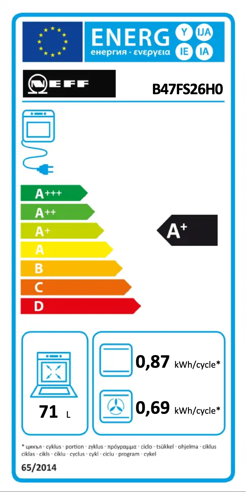 Page 1 of the manual Energy Label Neff B47FS26H0