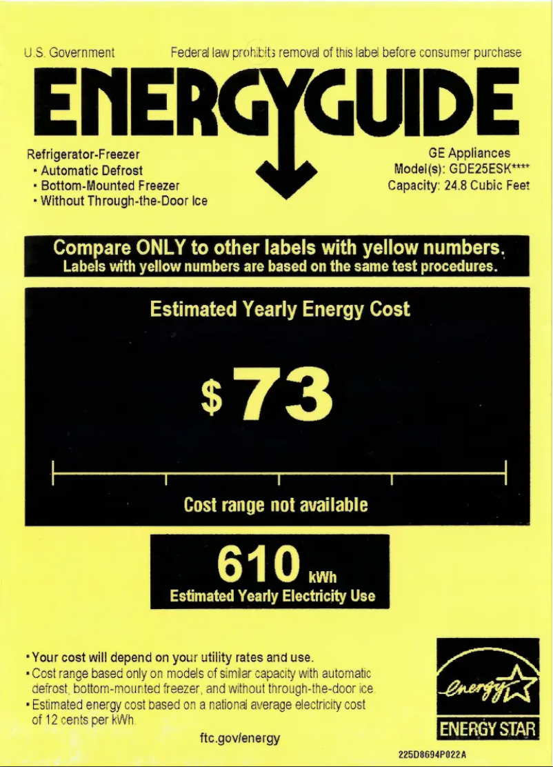 Page n°1 - Label énergétique GE GDE25ESKSS
